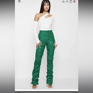 Maniere De Voir tacked vegan leather flare pants